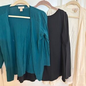 LOFT Teal and Cream Cardigans with Black Top